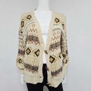 Lumiere Cardigan Sweater Womens Small Cowichan Toggle Cozy Cabin Patterned Boho